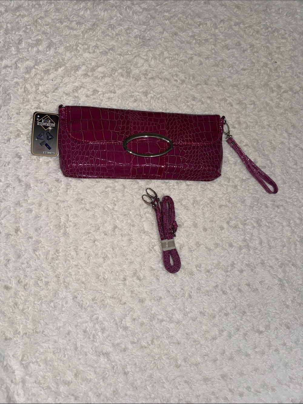 Faux-Croc Crossbody Wristlet in Deep Magenta